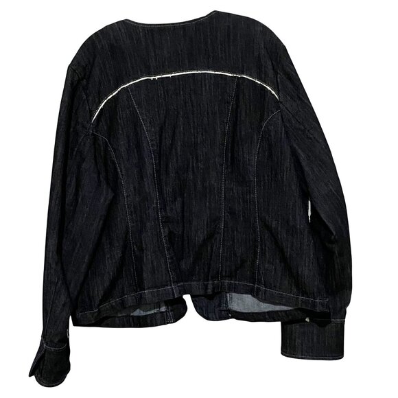 Ashley Stewart Jean Jacket 20W Blue Elevated Moto Style Front Zip Project Piece - Picture 4 of 7